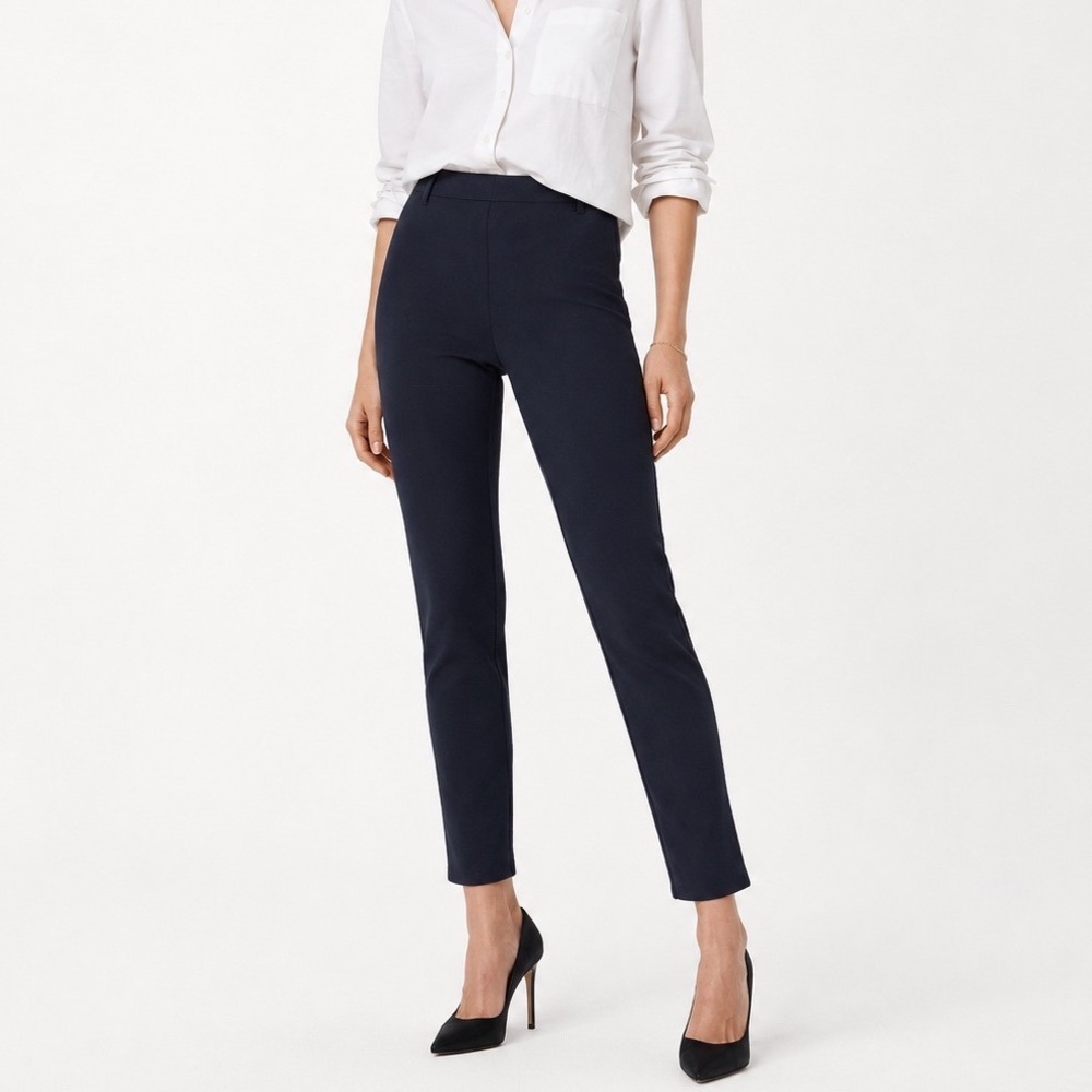Quince Ultra-Stretch Ponte Pants Medium Petite Navy Straight Leg Career Chic New